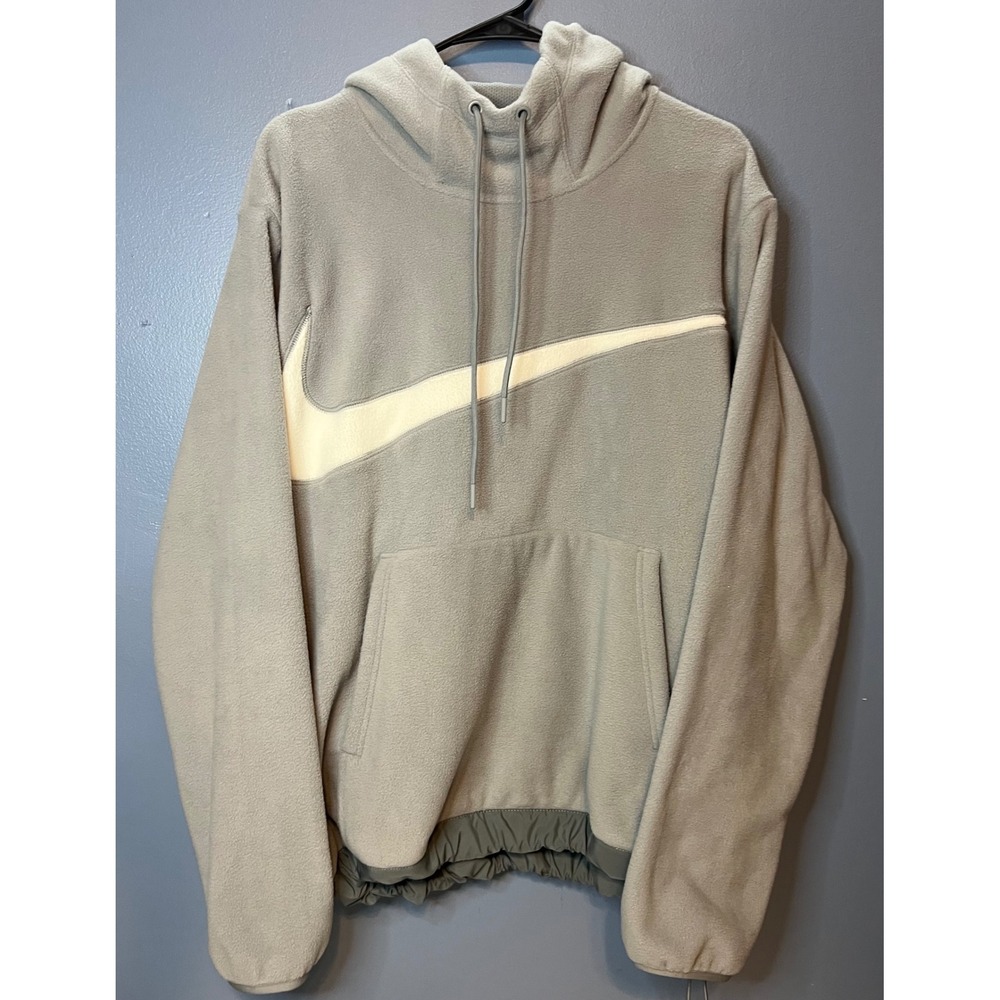 Nike Club Fleece Big Swoosh Hoodie Mens Medium Grey Cream Pullover NWT